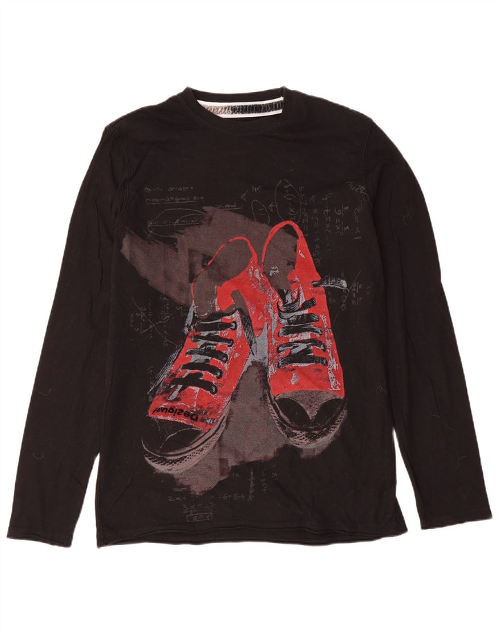 Desigual Mens Graphic Top Long Sleeve Medium Black Cotton