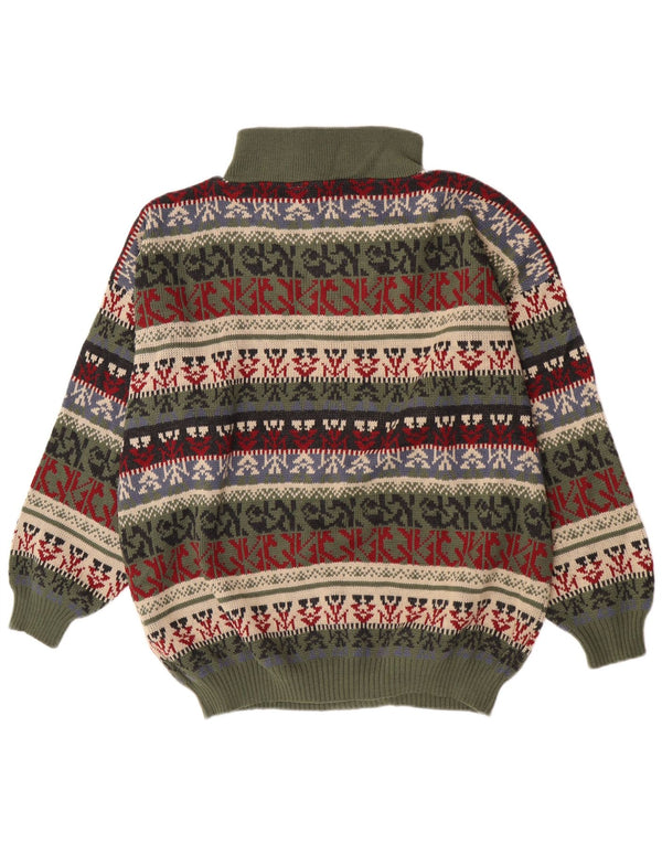 Custom Club Mens Zip Neck Jumper Sweater IT 56 2XL Green Fair Isle Acrylic