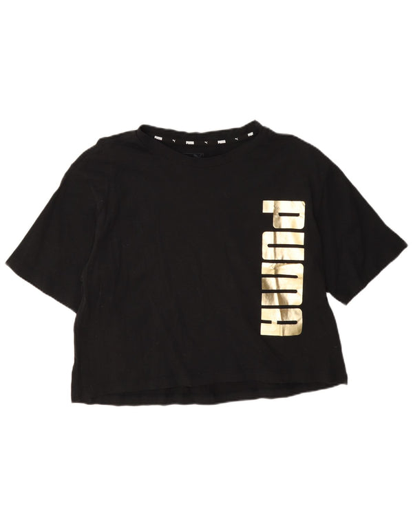 Puma Womens Crop Graphic T-Shirt Top UK 14 Medium Black Cotton