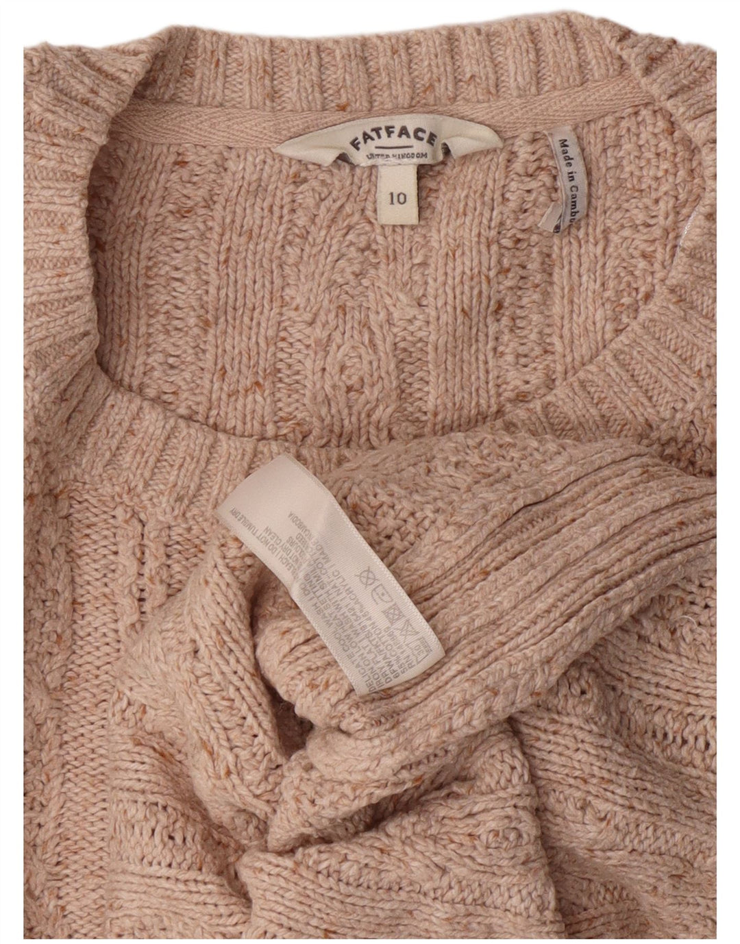 Fat Face Womens Crew Neck Jumper Sweater UK 10 Small Beige Cotton Classic