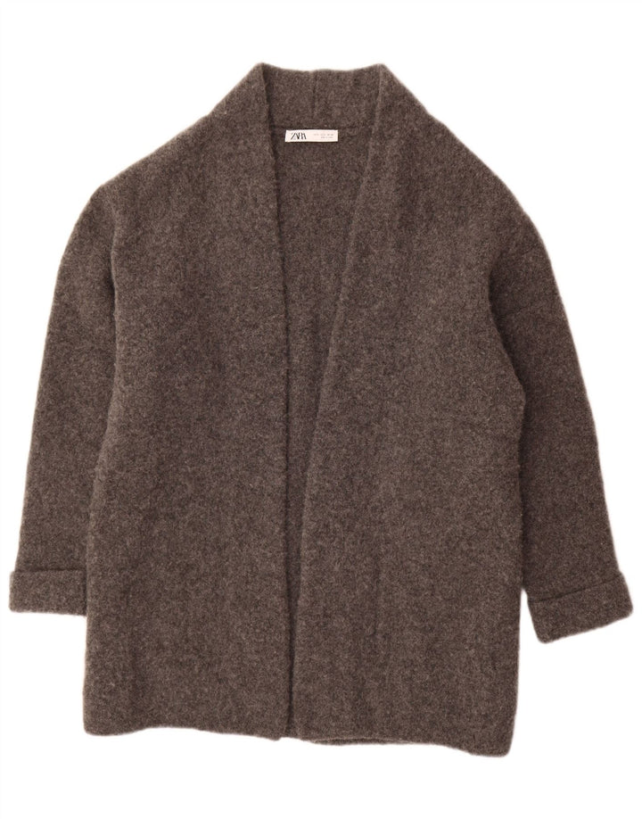 Zara Womens Oversized Longline Open Cardigan Sweater UK 10 Small Grey Wool