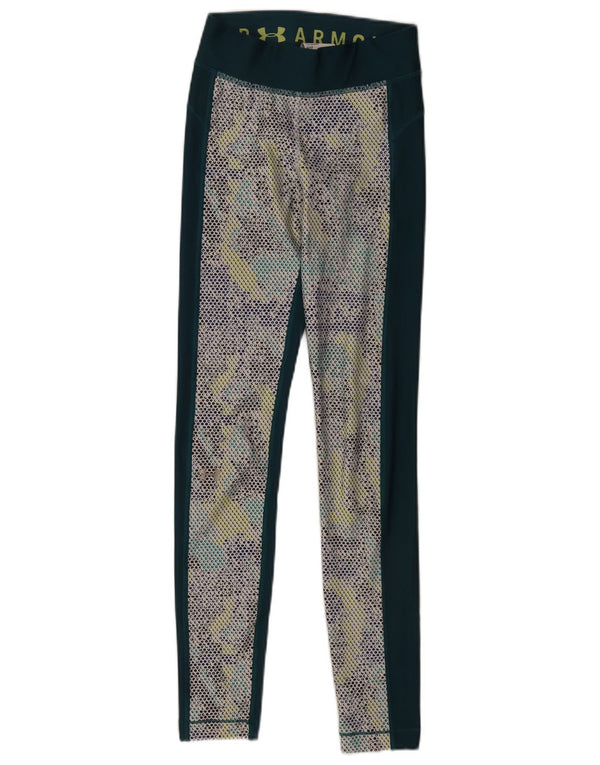 Under Armour Womens Compression Leggings UK 6 XS Green Spotted Sports