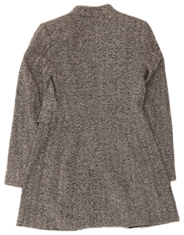 Zara Womens Open Overcoat UK 10 Small Grey Herringbone
