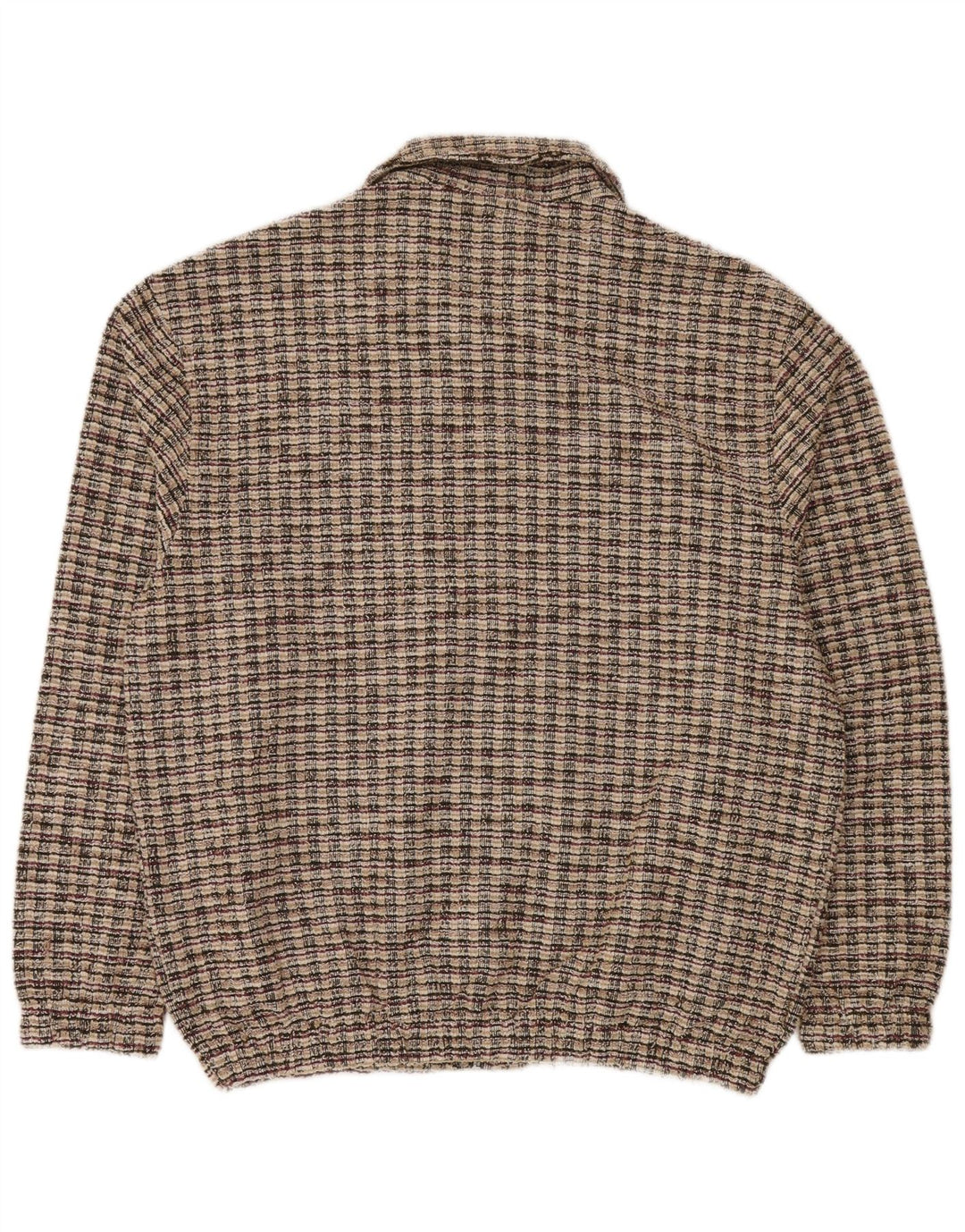 Zara Mens Cardigan Sweater Large Beige Plaid Polyester