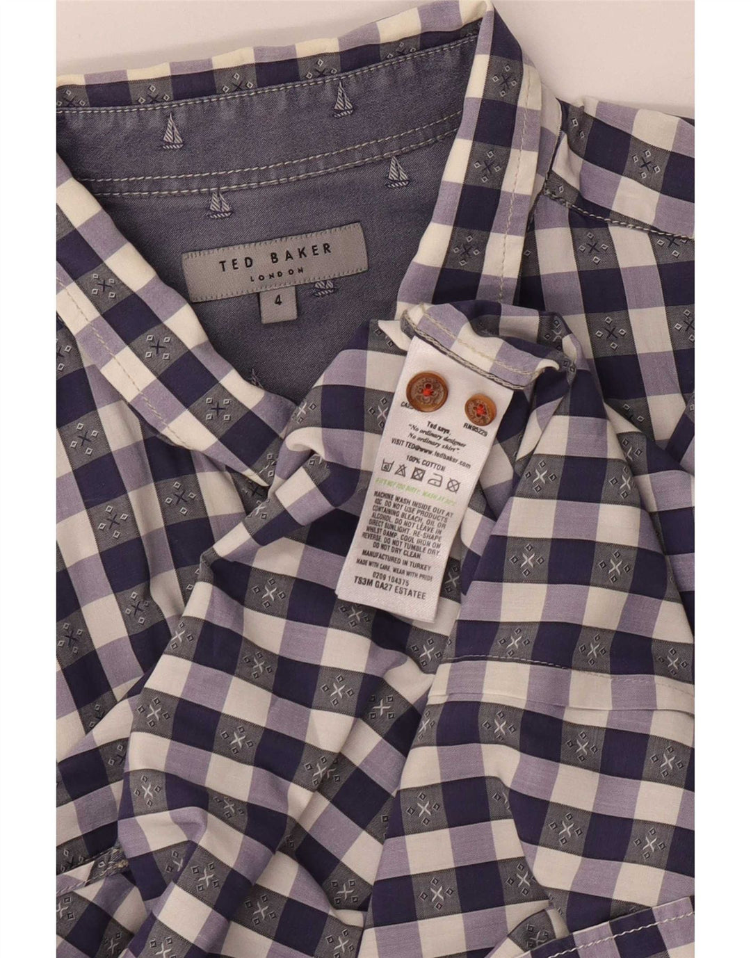 Ted Baker Mens Shirt Size 4 Large Purple Gingham Cotton