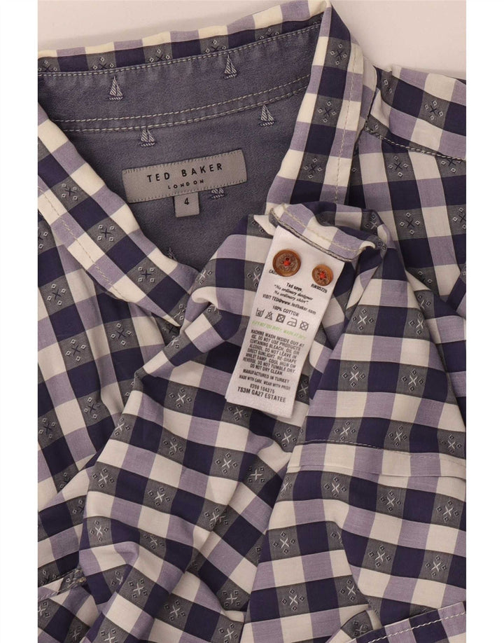 Ted Baker Mens Shirt Size 4 Large Purple Gingham Cotton