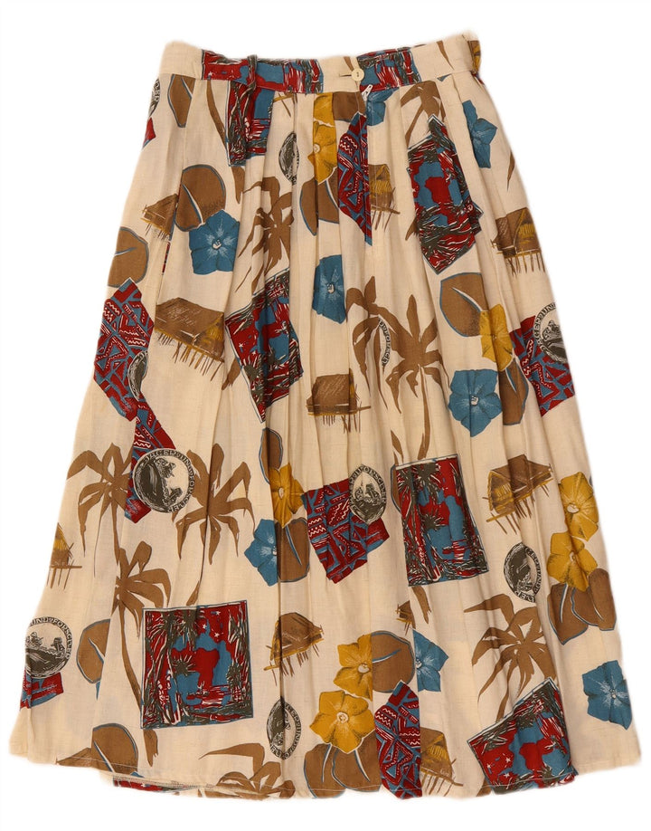 Vintage Womens Midi Skirt W28 Medium Off White Floral