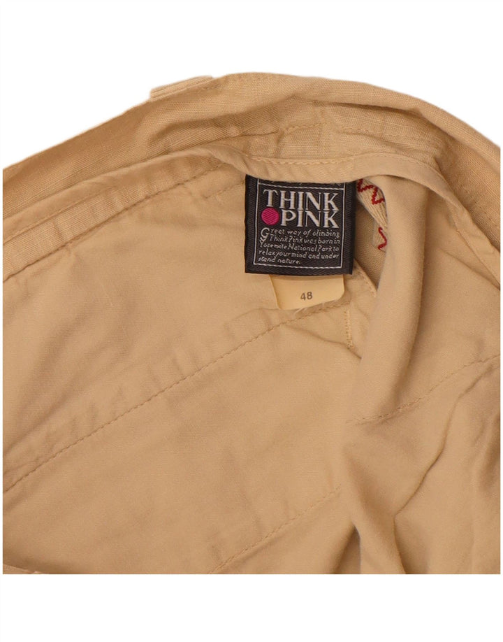THINK PINK Mens Straight Chino Trousers IT 48 Medium W32 L33 Beige Cotton