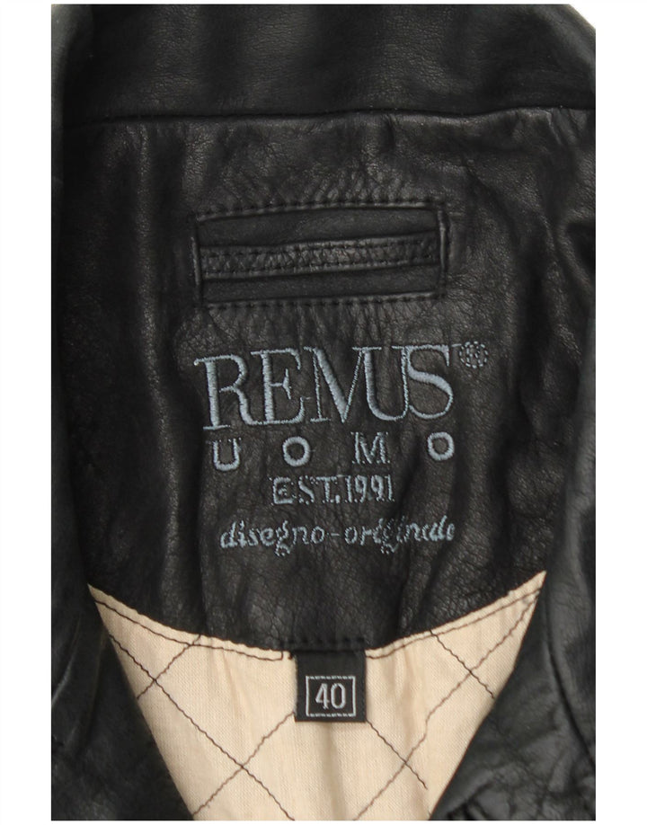 REMUS Mens Leather Coat UK 40 Large Black Leather