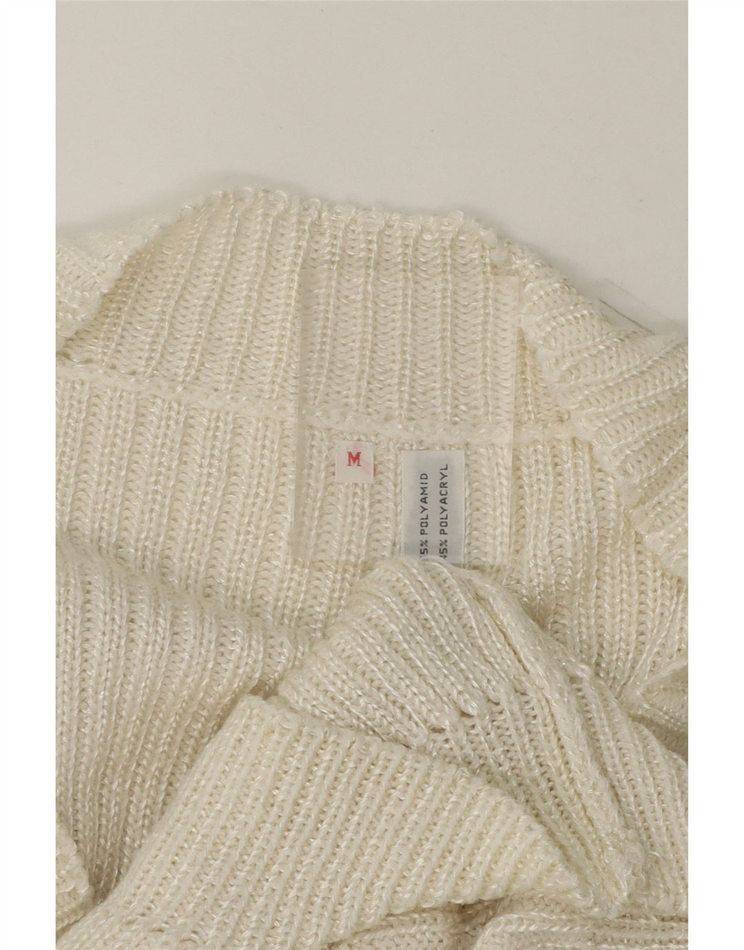 VINTAGE Mens V-Neck Jumper Sweater Medium White Polyamide Vintage Vintage and Second-Hand Vintage from Messina Hembry 
