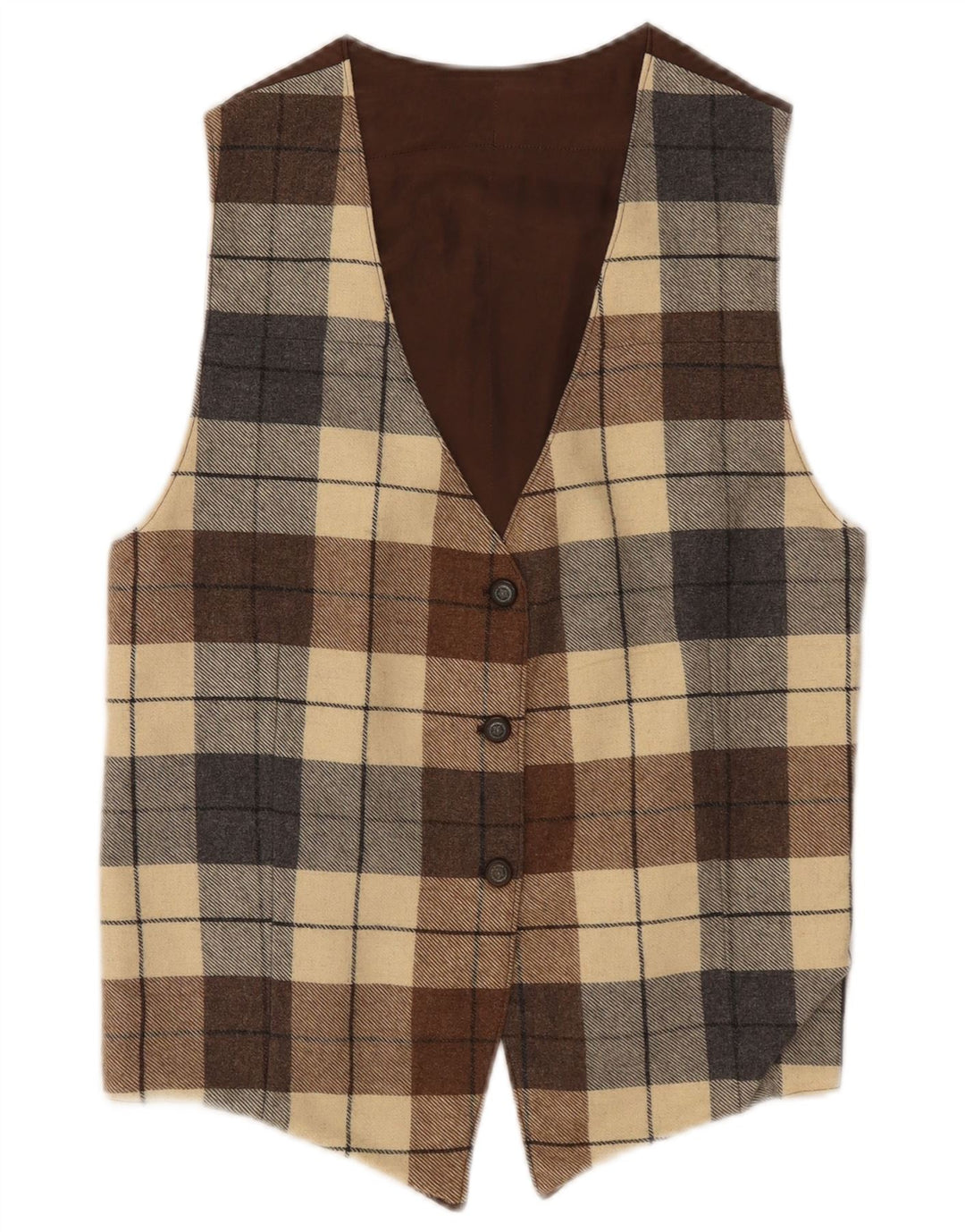 VINTAGE Womens Waistcoat UK 12 Medium Brown Check