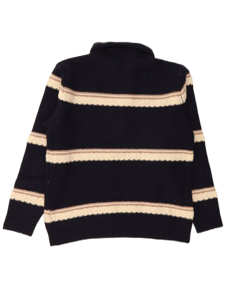 Kappa Mens Button Neck Jumper Sweater Medium Navy Blue Striped Lambswool