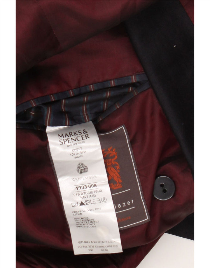 Marks & Spencer Mens Double Breasted Blazer Jacket UK 42 Large Navy Blue