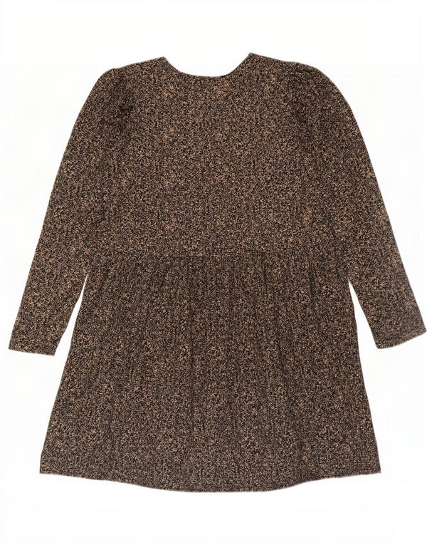 Zara Womens Long Sleeve Basic Dress UK 14 Medium Brown Floral Polyester