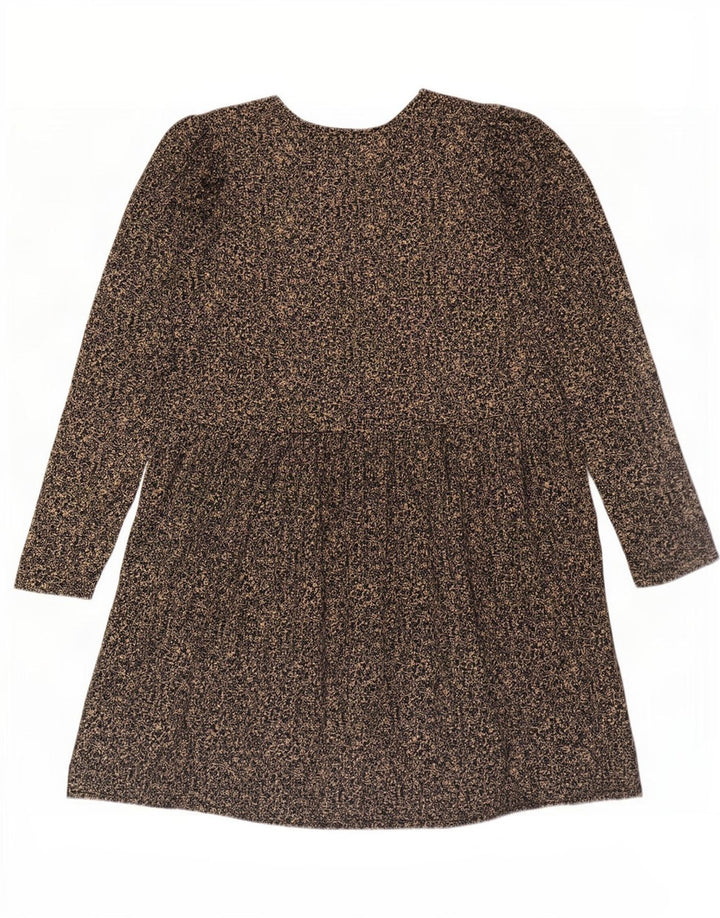 Zara Womens Long Sleeve Basic Dress UK 14 Medium Brown Floral Polyester