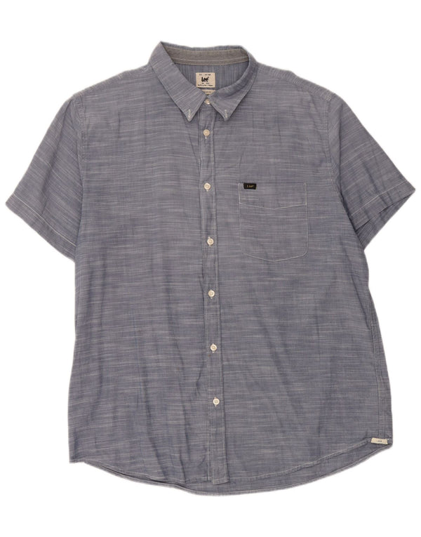 LEE Mens Regular Fit Short Sleeve Shirt 2XL Blue Cotton