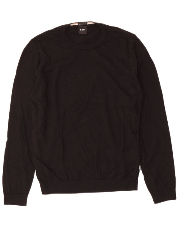 Hugo Boss Mens Crew Neck Jumper Sweater Medium Black Wool