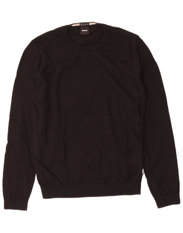 Hugo Boss Mens Crew Neck Jumper Sweater Medium Black Wool