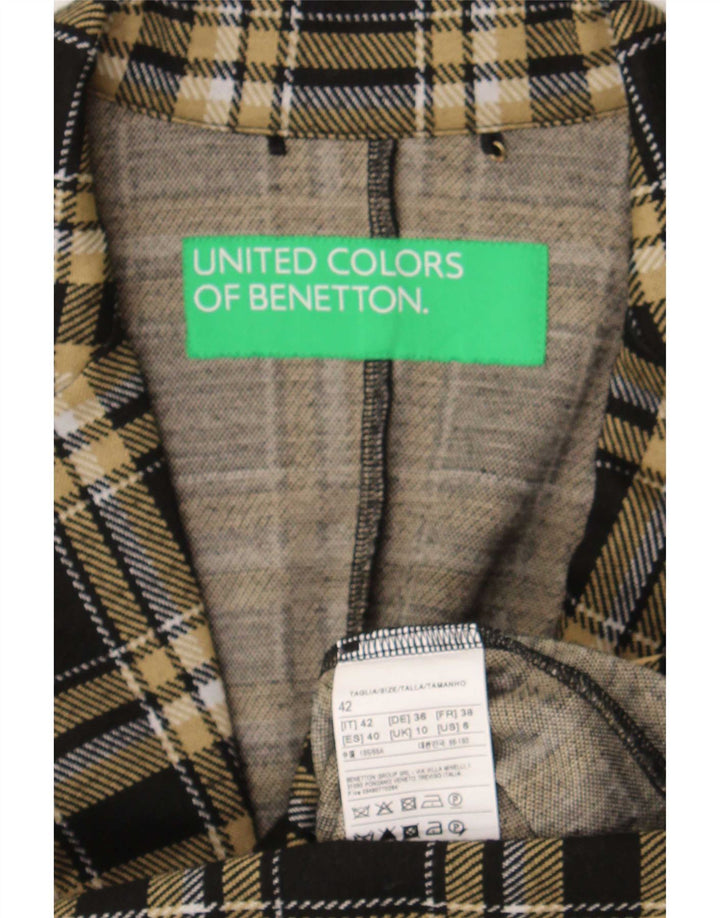Benetton Womens 1 Button Blazer Jacket UK 10 Small Black Check Polyester
