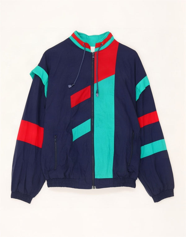 Vintage Mens Loose Fit Tracksuit Top Jacket Small Navy Blue Colourblock