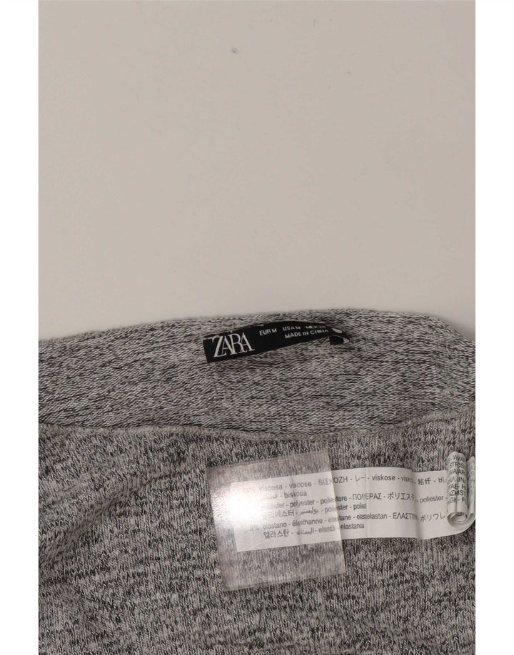 Zara Womens Top Long Sleeve UK 14 Medium Grey Flecked Viscose