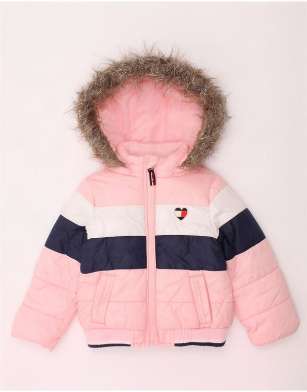 Tommy Hilfiger Baby Girls Padded Jacket 12-18 Months Pink Colourblock