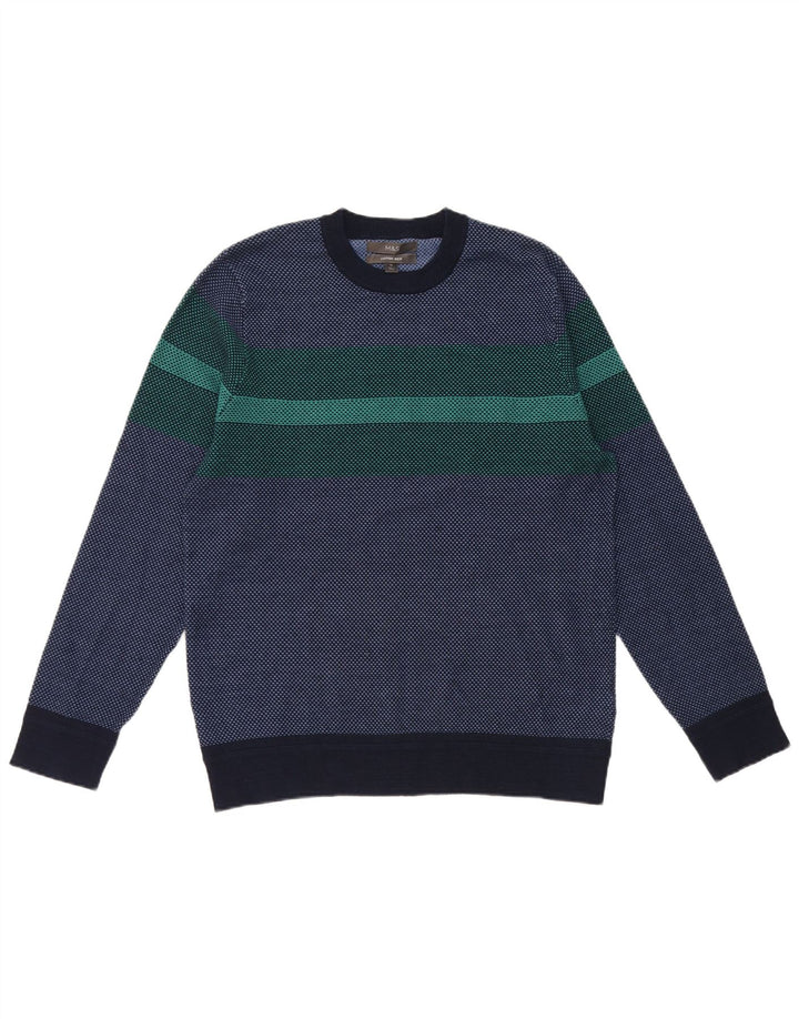 Marks & Spencer Mens Crew Neck Jumper Sweater Medium Navy Blue Colourblock