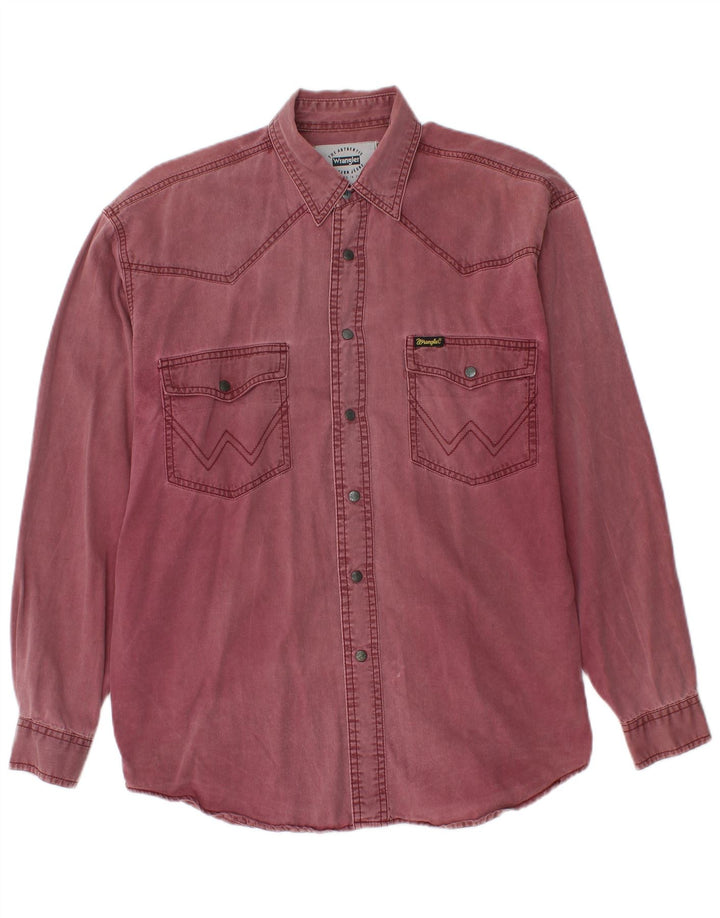 WRANGLER Mens Western Denim Shirt Small Burgundy Cotton