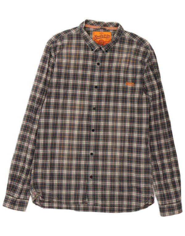 Superdry Mens Shirt 2XL Navy Blue Check Cotton