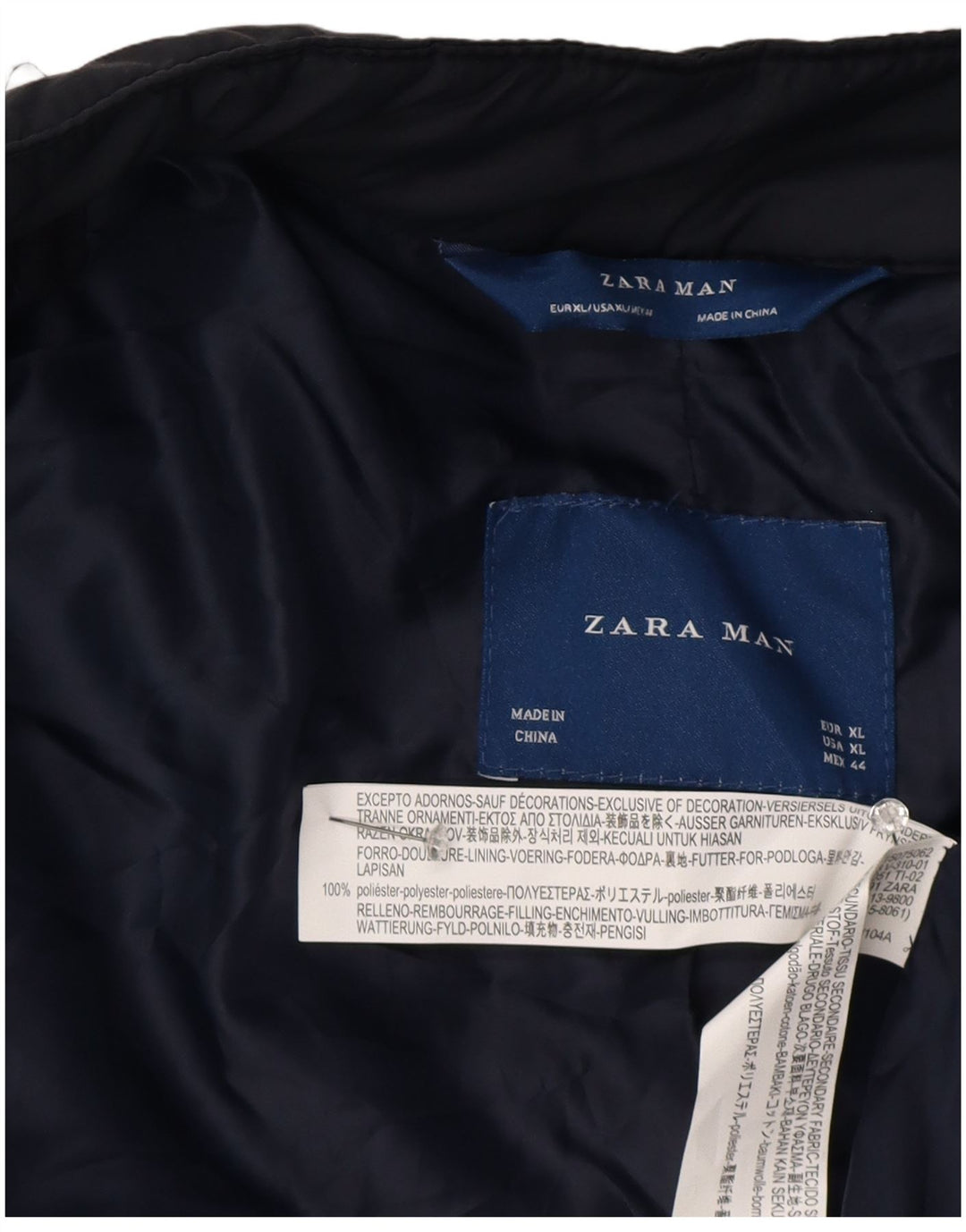 Zara Mens Quilted Jacket UK 42 XL Navy Blue Polyester