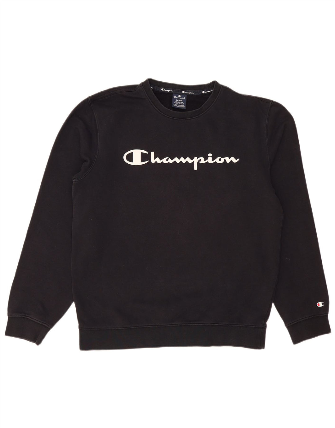 CHAMPION Mens Graphic Sweatshirt Jumper Large Navy Blue Cotton
