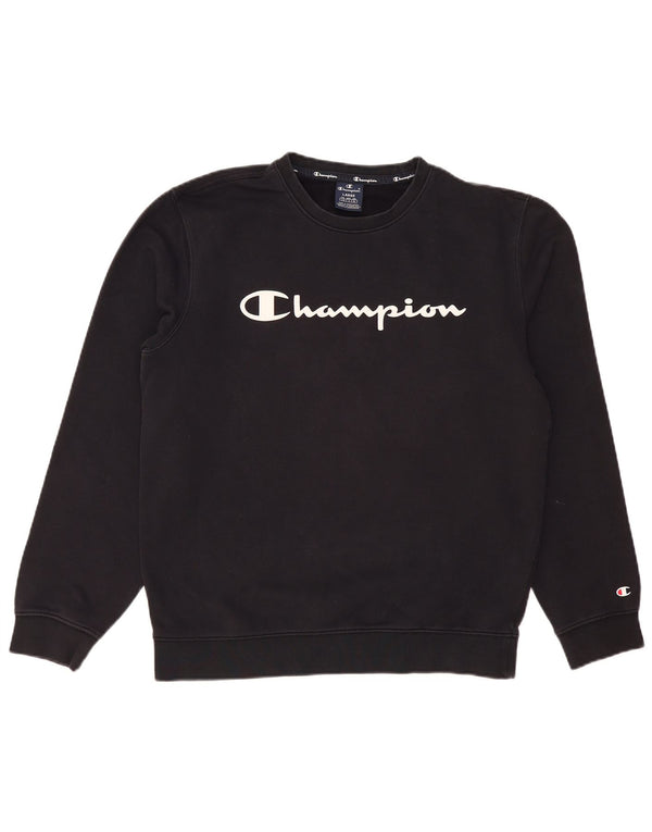 CHAMPION Mens Graphic Sweatshirt Jumper Large Navy Blue Cotton