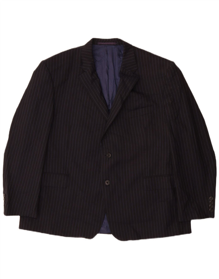Marks & Spencer Mens 2 Button Blazer Jacket UK 48 4XL Navy Blue Pinstripe