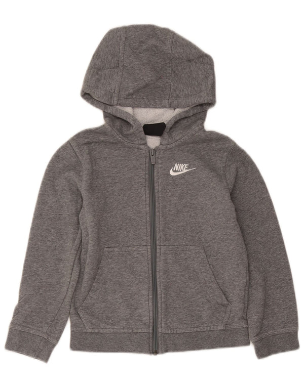 Nike Boys Zip Hoodie Sweater 6-7 Years XS Grey Flecked Cotton