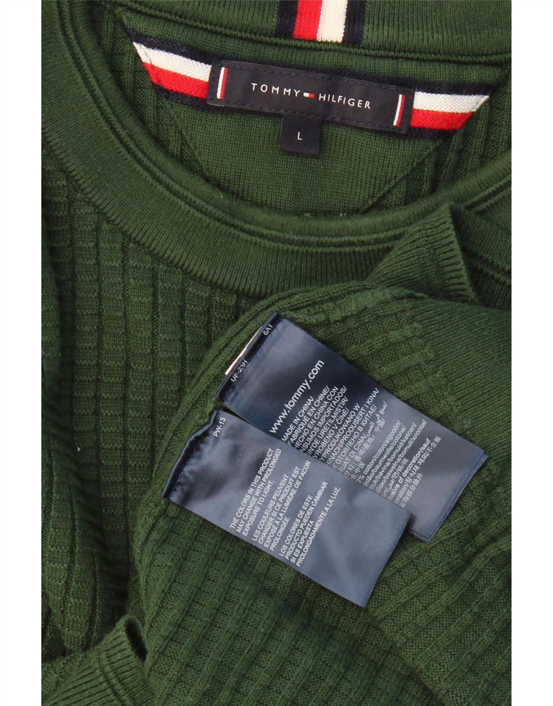 TOMMY HILFIGER Mens Crew Neck Jumper Sweater Large Green Cotton