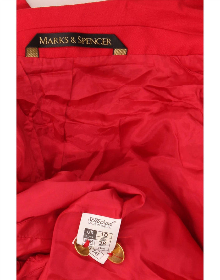 Marks & Spencer Womens Double Breasted Blazer Jacket UK 10 Small Red Wool