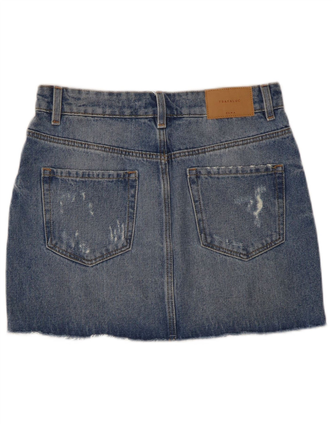 ZARA Womens Trafaluc Distressed Mini Denim Skirt XS W24 Blue Cotton