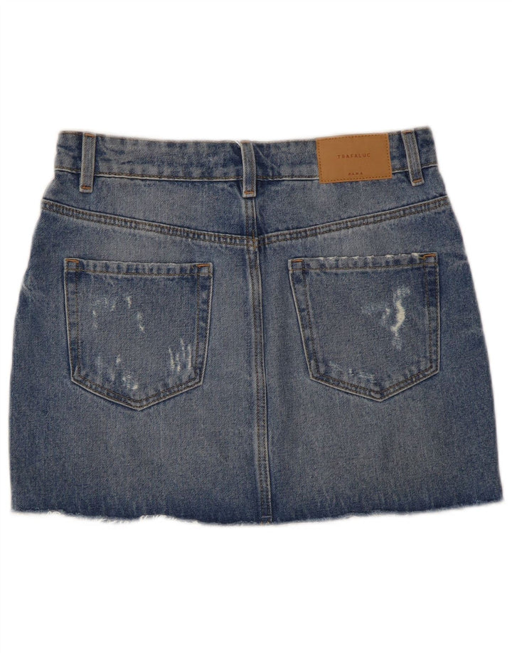 ZARA Womens Trafaluc Distressed Mini Denim Skirt XS W24 Blue Cotton