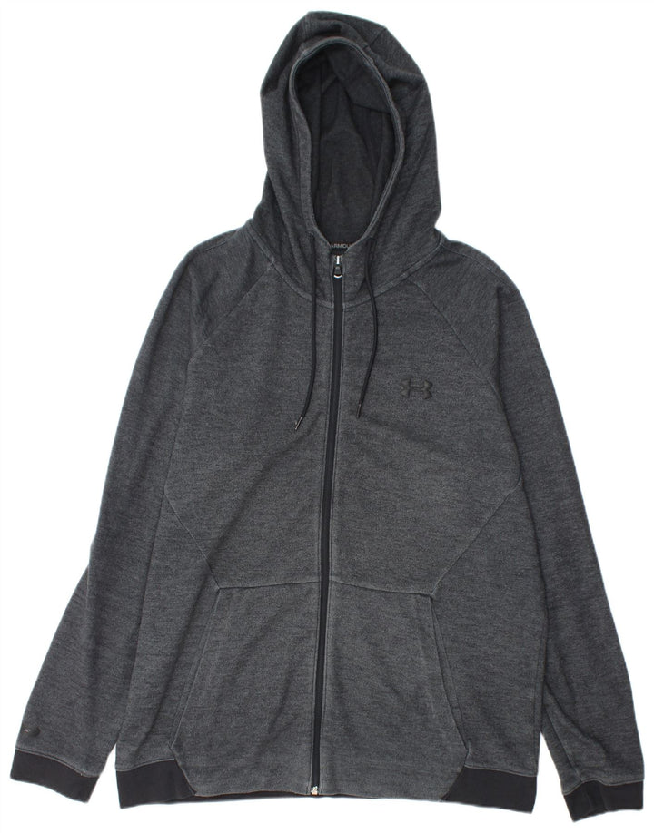 UNDER ARMOUR Mens Zip Hoodie Sweater XL Grey Cotton