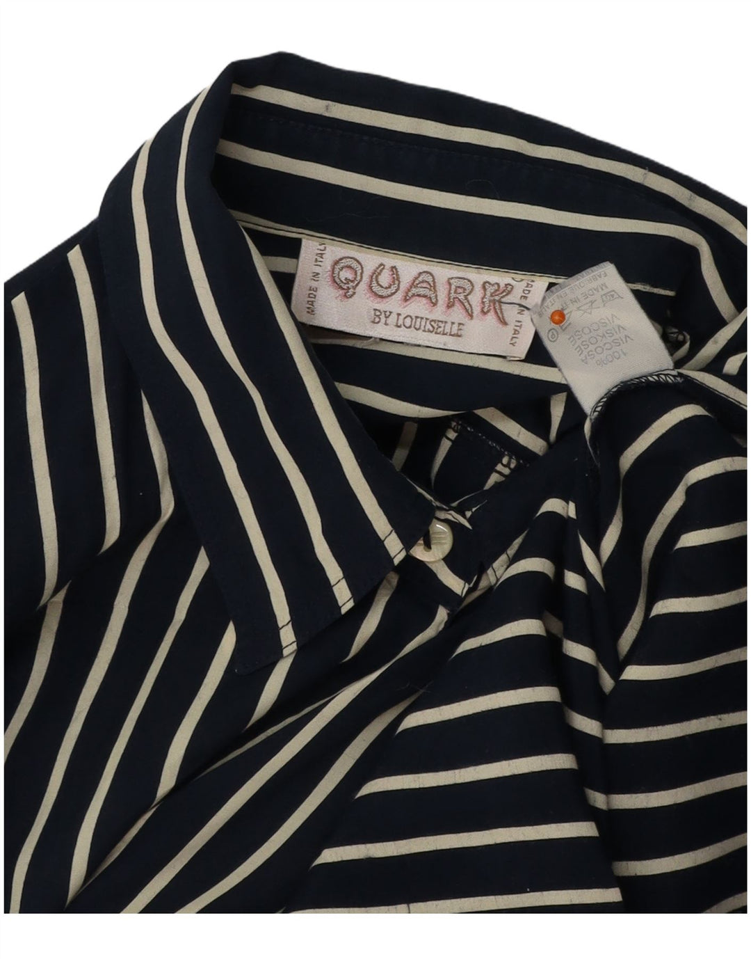 QUARK Womens 3/4 Sleeve Shirt UK 16 Large Navy Blue Striped Viscose