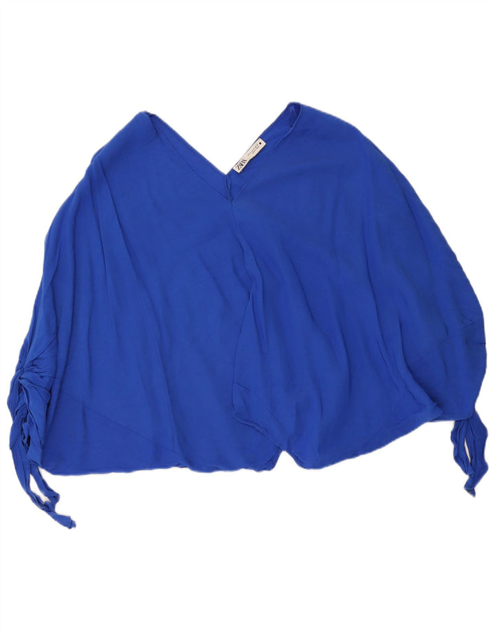 Zara Womens Oversized Crop Blouse Top UK 14 Medium Blue Viscose