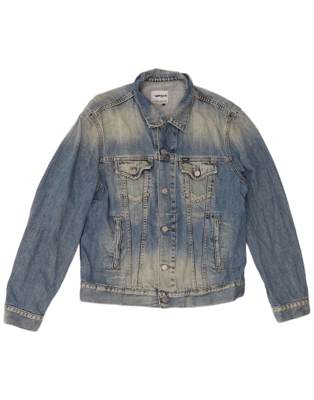 GAS Mens Acid Wash Denim Jacket UK 40 Large Blue Cotton
