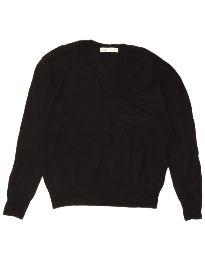 Zara Womens Oversized V-Neck Jumper Sweater UK 10 Small Black Wool