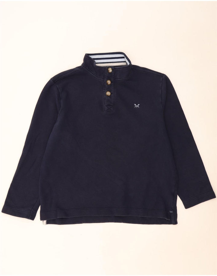 CREW CLOTHING Mens Button Neck Sweatshirt Jumper 2XL Navy Blue Cotton