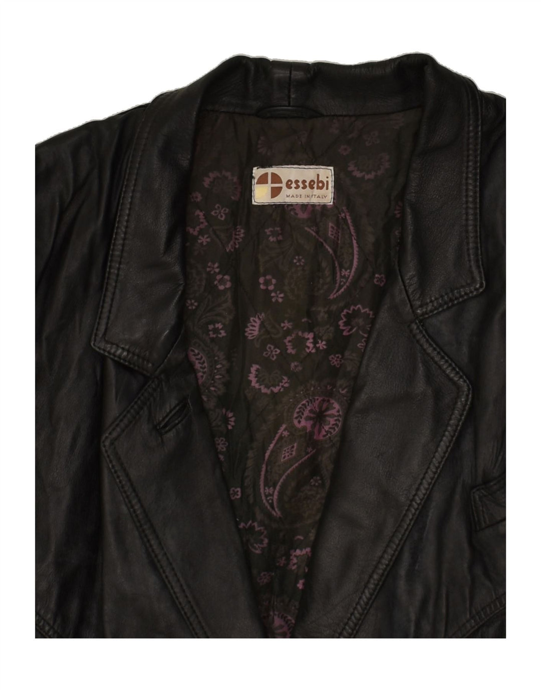 VINTAGE Womens Double Breasted Leather Coat UK 16 Large Black Leather | Vintage Vintage | Thrift | Second-Hand Vintage | Used Clothing | Messina Hembry 