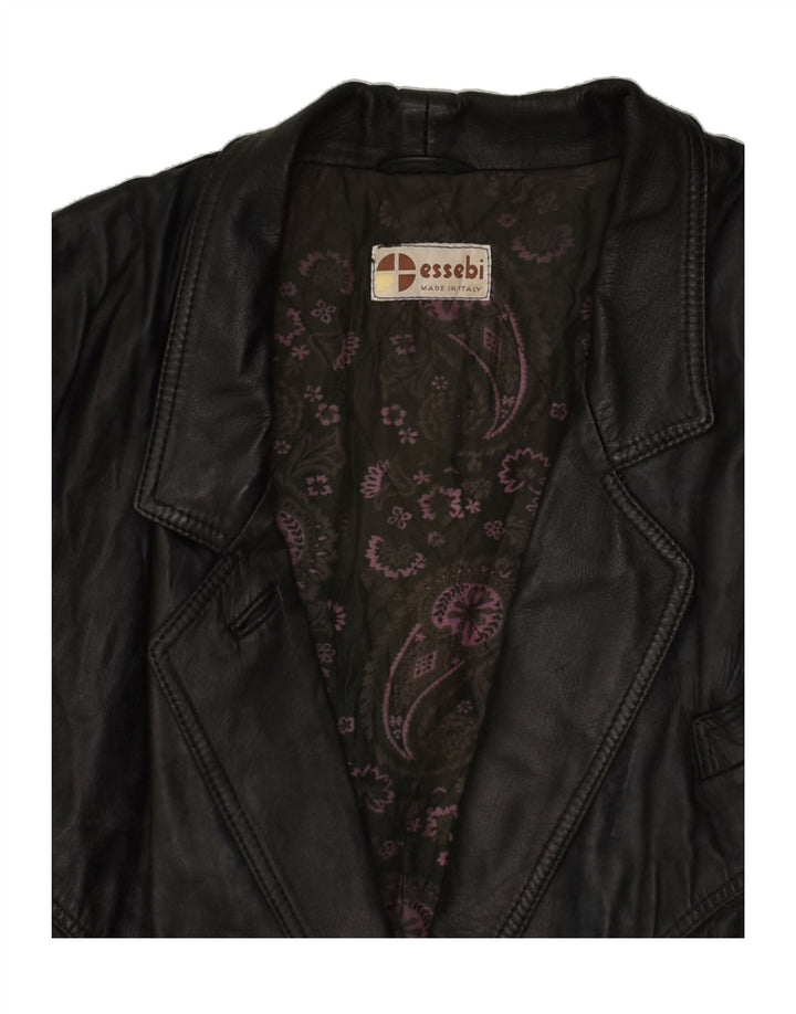 VINTAGE Womens Double Breasted Leather Coat UK 16 Large Black Leather | Vintage Vintage | Thrift | Second-Hand Vintage | Used Clothing | Messina Hembry 