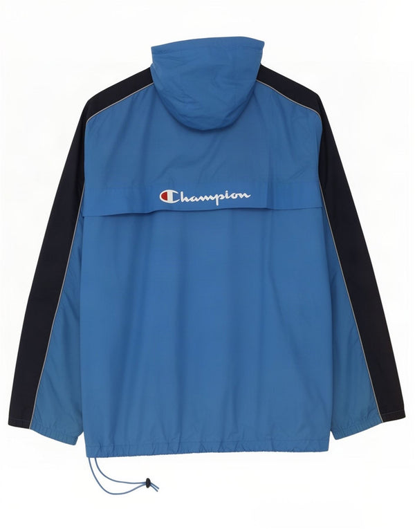 Champion Mens Hooded Anorak Rain Jacket UK 42 XL Blue Colourblock