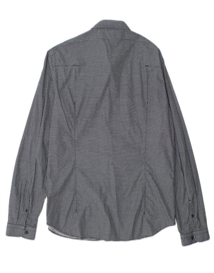 REPLAY Mens Regular Fit Shirt Large Navy Blue Spotted Cotton