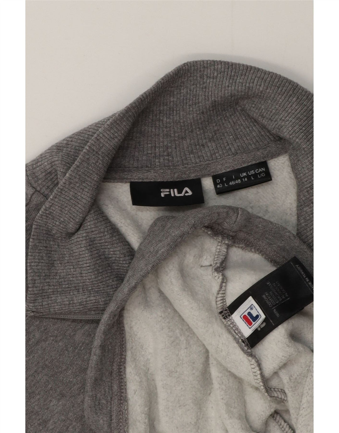 Fila Womens Tracksuit Top Jacket UK 14 Large Grey Flecked Cotton