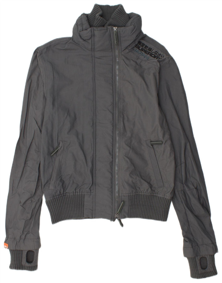 SUPERDRY Womens Graphic Rain Jacket UK 14 Medium Grey Polyamide